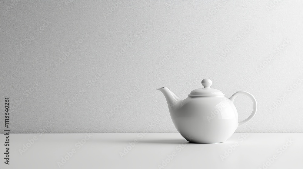 A minimalist white teapot sits elegantly on a plain surface, showcasing simplicity and modern design in a serene setting. A minimalist white teapot sits elegantly on a plain surface, showcasing simplicity and modern design in a serene setting.