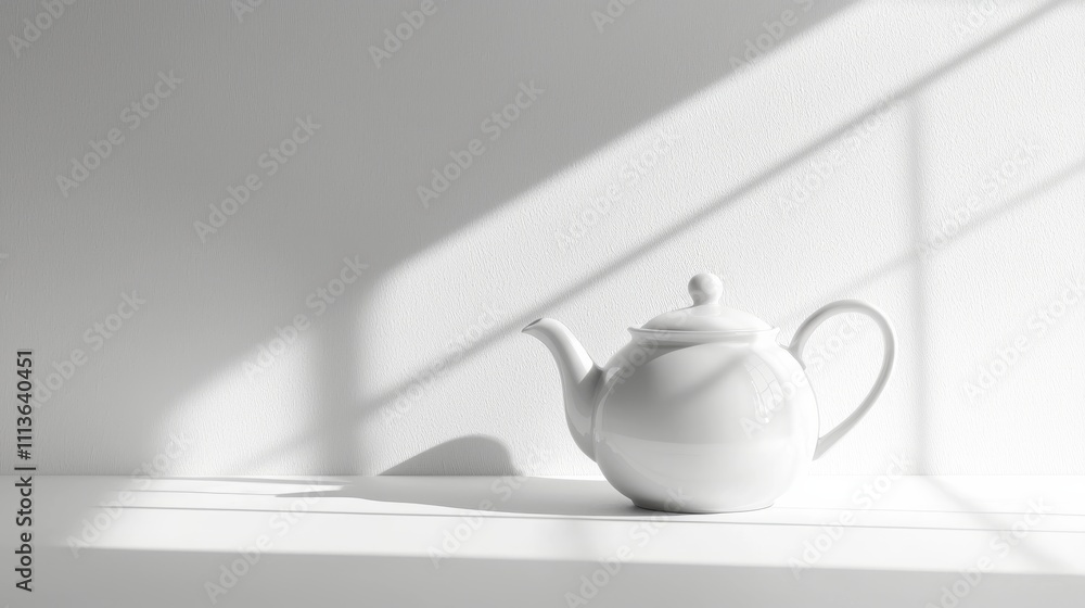 A minimalist white teapot sits on a surface, illuminated by soft lighting and contrasting shadows, creating a serene and elegant atmosphere. A minimalist white teapot sits on a surface, illuminated by soft lighting and contrasting shadows, creating a serene and elegant atmosphere.