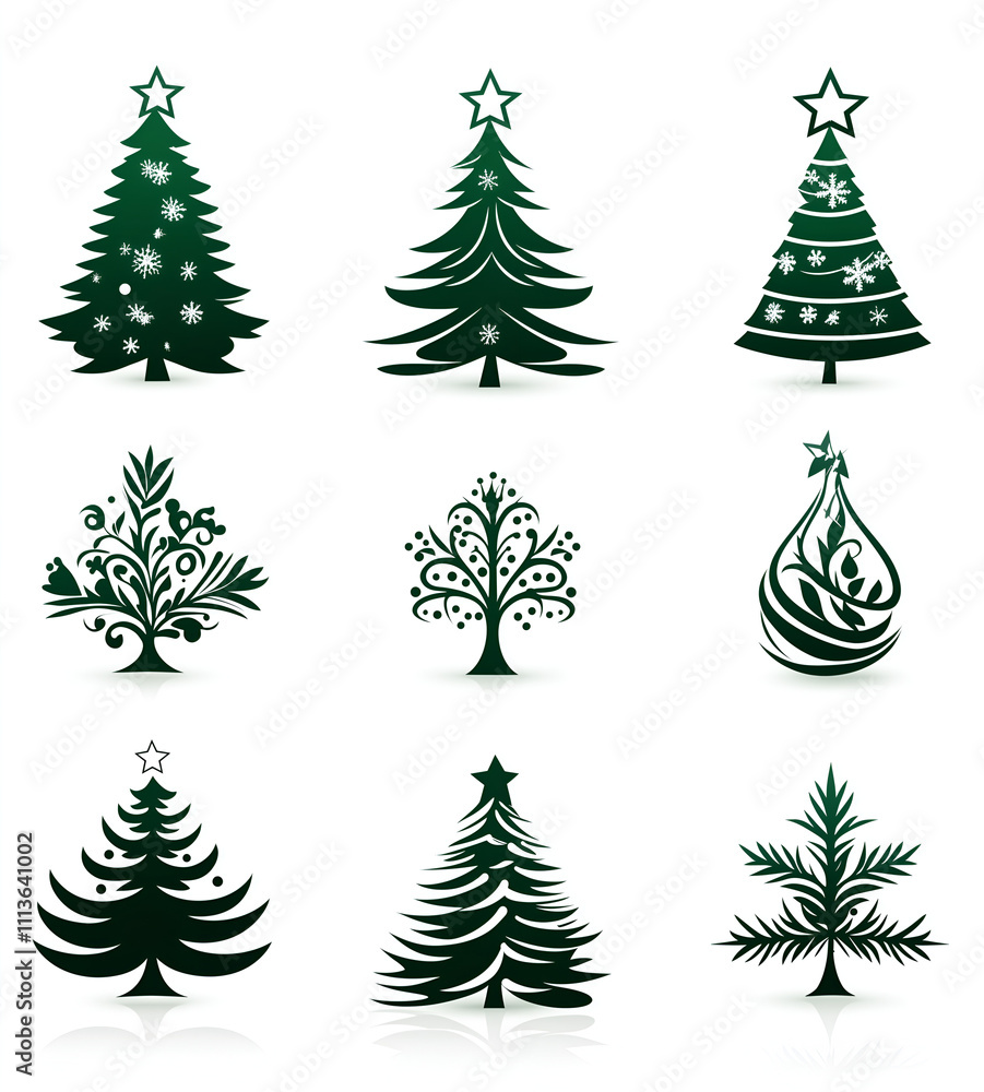 christmas trees set on white christmas trees set on white