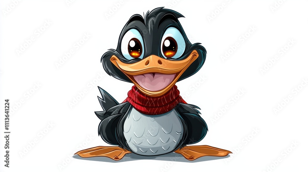 Fototapeta premium Cute Cartoon Duck Swimming in Pond with Friendly Facial Expression
