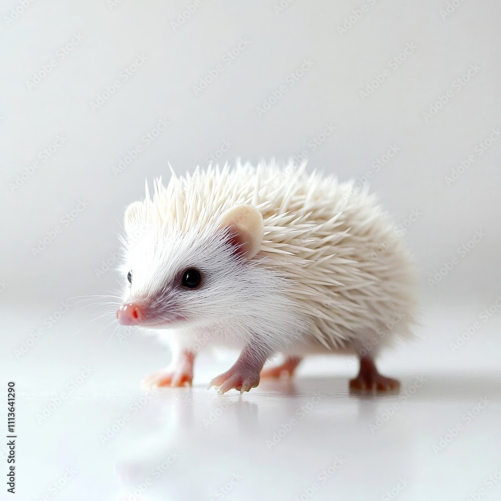 A cute, small white hedgehog with soft quills stands on a light surface, showcasing its adorable features and playful demeanor. A cute, small white hedgehog with soft quills stands on a light surface, showcasing its adorable features and playful demeanor.