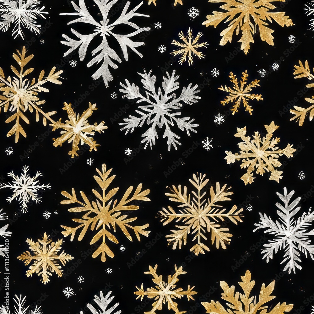 Seamless pattern of silver and gold snowflakes Seamless pattern of silver and gold snowflakes