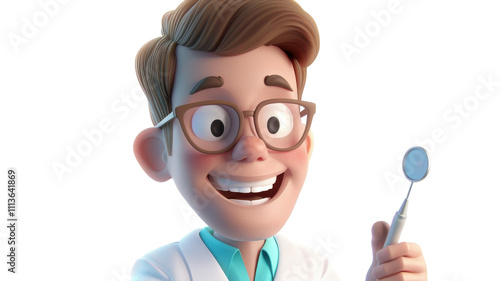 3D Dentist Character Isolated on a White Background for Medical and Educational Use