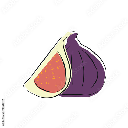 line art drawing style colored black fig vector illustration. modern fruit icon.	