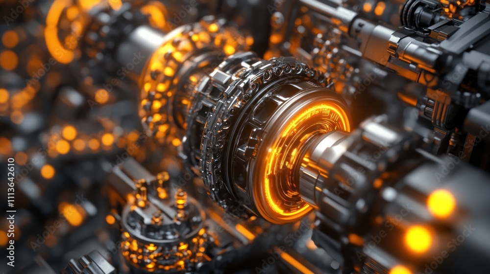 Intricate Glowing Mechanical Gears System Design Intricate Glowing Mechanical Gears System Design