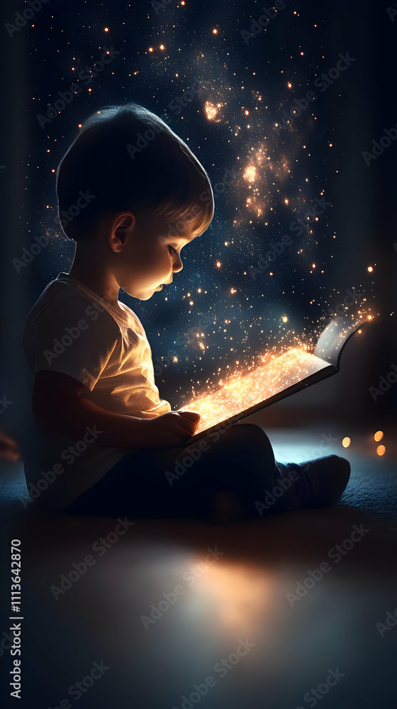 Fototapeta premium Magical Book Illustration: Child Reading