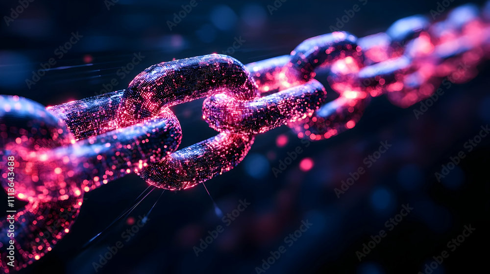 A glowing chain with sparkling particles, symbolizing connection and technology. A glowing chain with sparkling particles, symbolizing connection and technology.