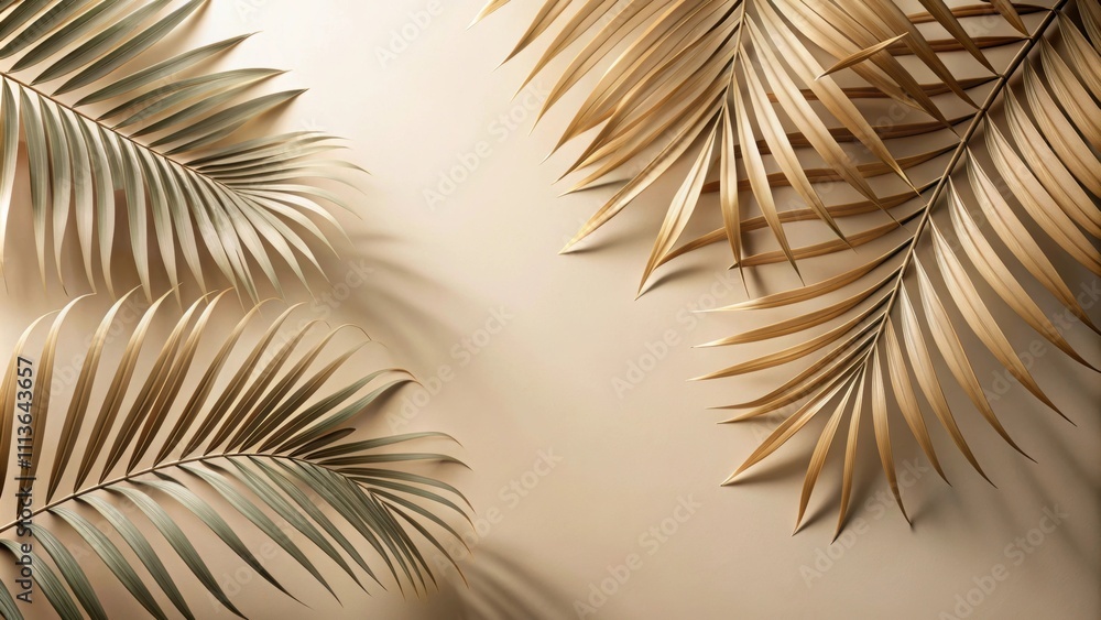 Fototapeta premium Neutral-colored background with shadows of palm fronds , shadows, palm fronds, natural, background, neutral, earth tones