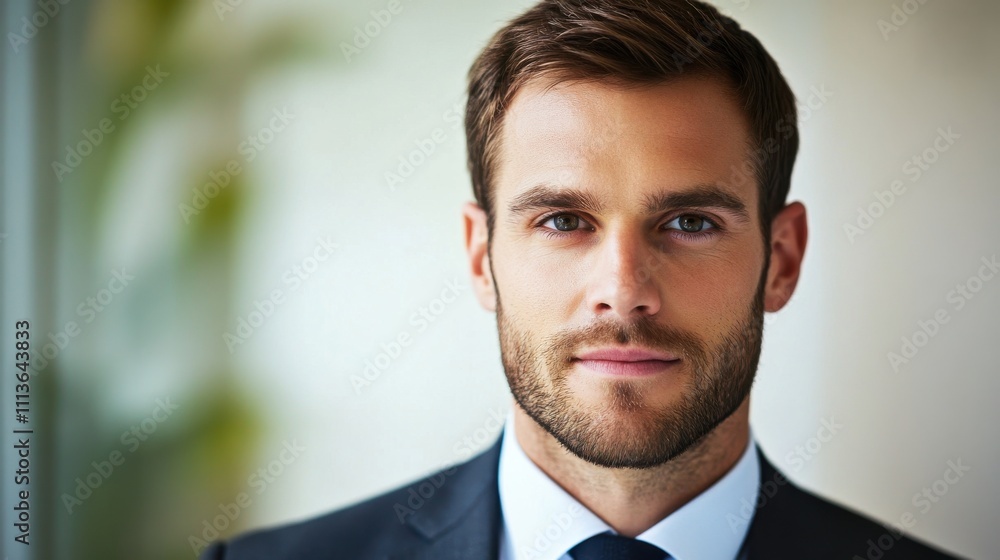 A confident man in a suit poses for the camera, showcasing professionalism and charisma in a bright, contemporary setting. A confident man in a suit poses for the camera, showcasing professionalism and charisma in a bright, contemporary setting.