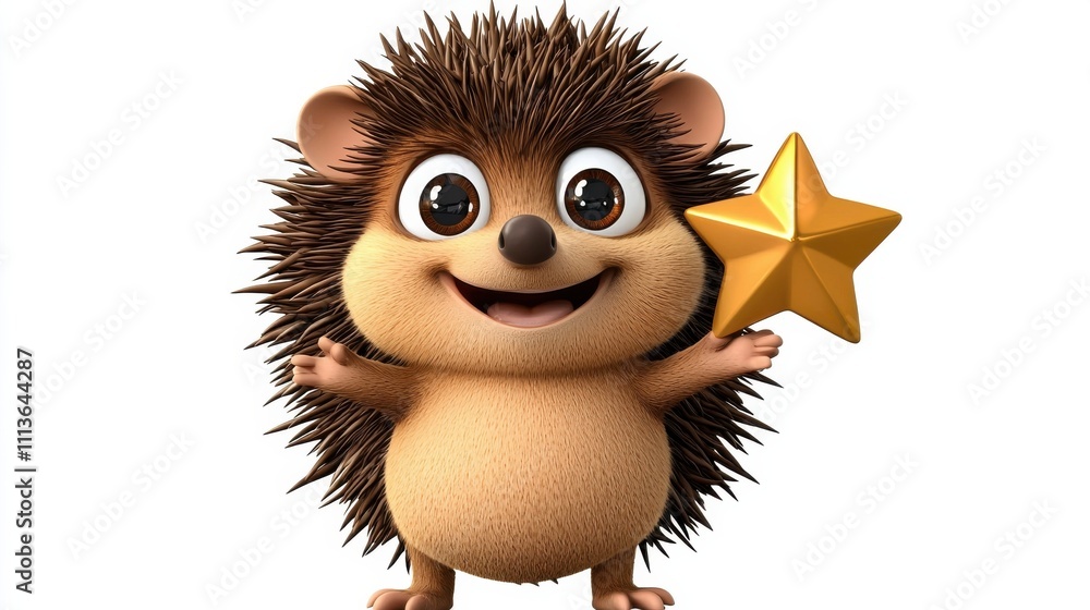 Fototapeta premium Cute Cartoon Hedgehog with Magic Star