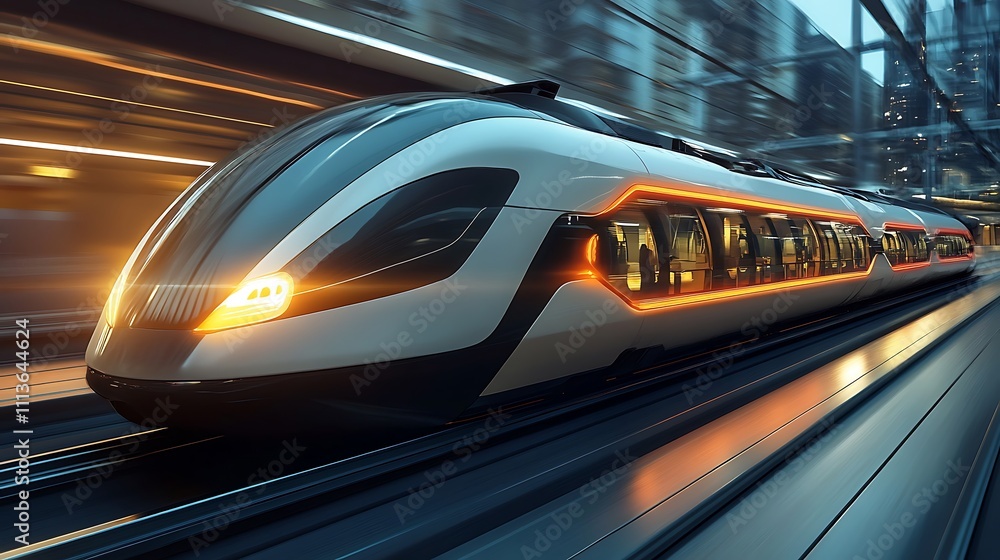 Fototapeta premium Futuristic High-Speed Train in Motion