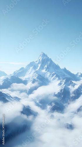 Snowy Mountain Peak 3D Illustration