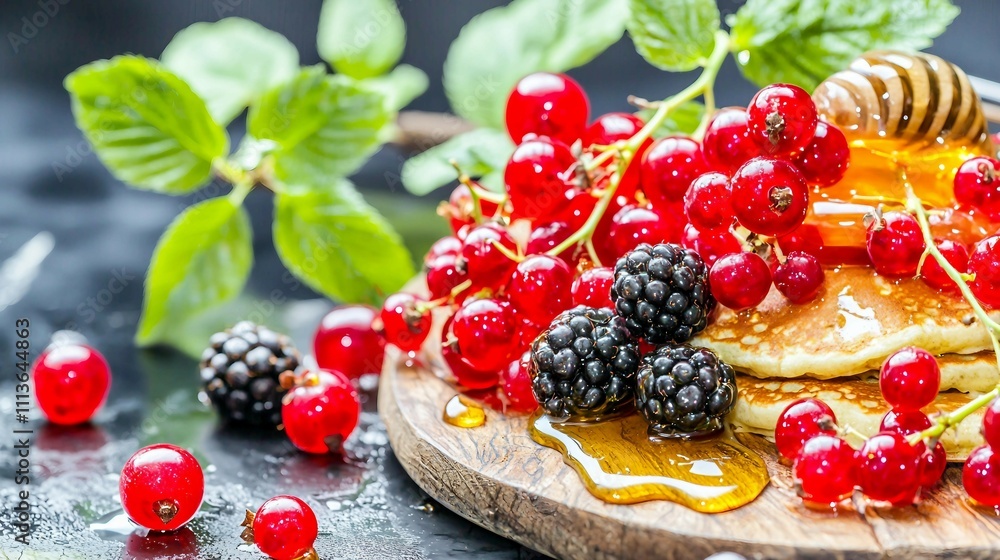 Honey Drizzled Pancakes with Berries Honey Drizzled Pancakes with Berries
