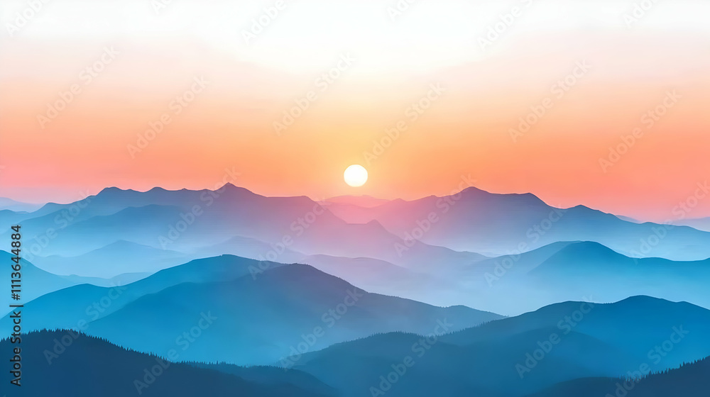 Obraz premium Sunset Mountain Landscape Illustration