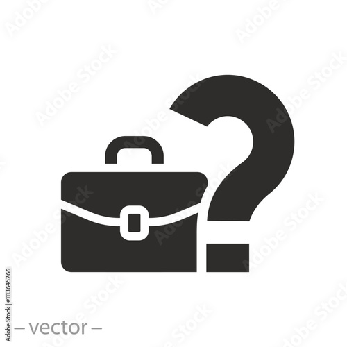 unknown amount of work, icon of question mark with portfolio, career choice, thinking or search about next job, flat vector illustration
