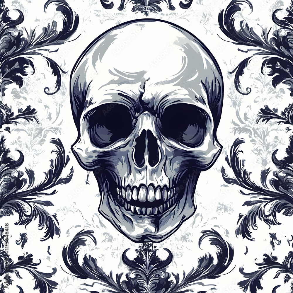 Skull Illustration Baroque Pattern Skull Illustration Baroque Pattern