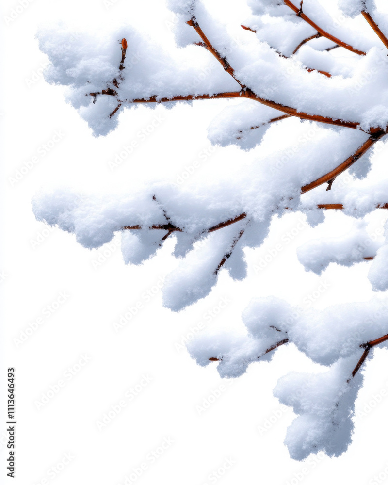 Snow-covered branches create a serene winter wonderland scene. Snow-covered branches create a serene winter wonderland scene.