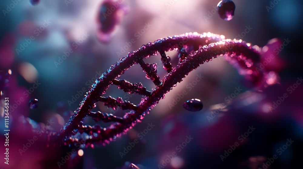 Abstract Representation of DNA Double Helix Structure in Purple and Teal Abstract Representation of DNA Double Helix Structure in Purple and Teal