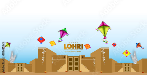 Happy Lohri holiday background for Punjabi festival. Vector illustration