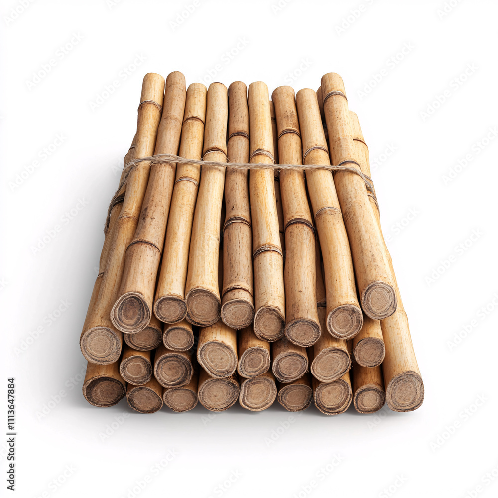 Bamboo sticks arranged for crafting in a natural setting highlight eco-friendly materials. On white background Bamboo sticks arranged for crafting in a natural setting highlight eco-friendly materials. On white background