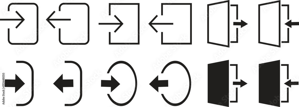 login and logout arrow icon set. join membership sign out vector collection isolated transparent background. inside entry approach. account access sign. indoor outdoor or doorway symbol for app web. login and logout arrow icon set. join membership sign out vector collection isolated transparent background. inside entry approach. account access sign. indoor outdoor or doorway symbol for app web.