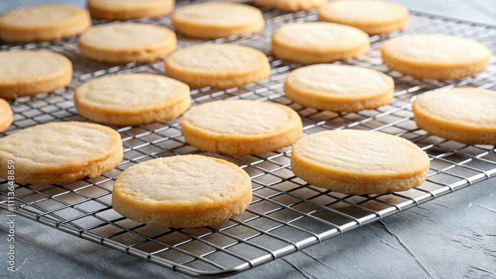 Freshly baked shortbread cookies cooling on wire rack, shortbread, cookies, baking, homemade, delicious, dessert, golden brown, sweet Freshly baked shortbread cookies cooling on wire rack, shortbread, cookies, baking, homemade, delicious, dessert, golden brown, sweet