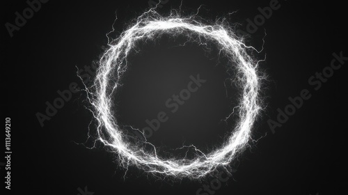 Isolated crackling electricity forming a circular shield on a solid black background