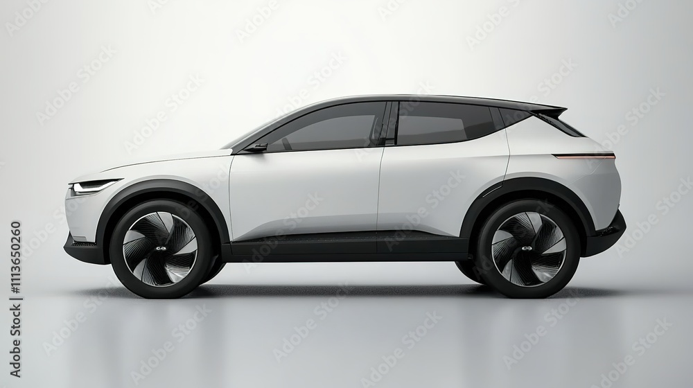Modern electric SUV profile on plain background Modern electric SUV profile on plain background