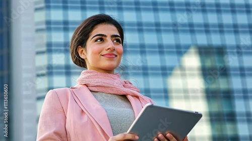 Business Woman Holding Tablet in City