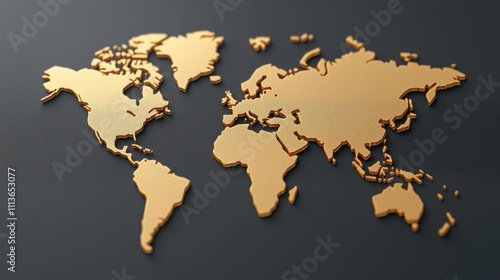 Milestones success tracking. A detailed, golden world map is displayed on a dark background, highlighting global geography with a modern and elegant design. photo