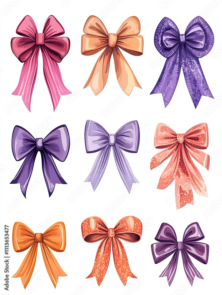 Set of various ribbons, gift ribbons. fashionable illustration. Hair accessories. Set of various ribbons, gift ribbons. fashionable illustration. Hair accessories.
