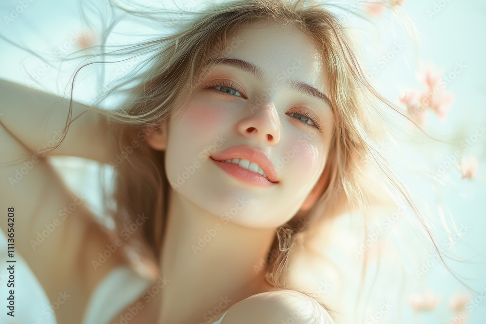 Beauty Image of a Woman with Flowing Hair in Soft Natural Light for Skincare Body Care and Relaxation Beauty Image of a Woman with Flowing Hair in Soft Natural Light for Skincare Body Care and Relaxation
