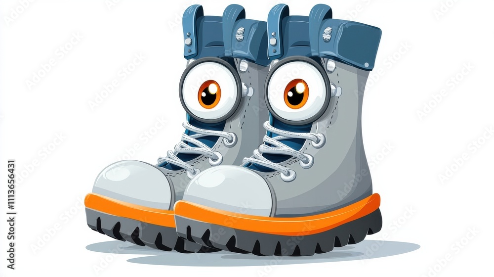 Cartoon of Rugged Hiking Boots for Outdoor Adventure and Cartoon of Rugged Hiking Boots for Outdoor Adventure and