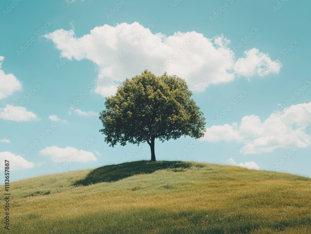 Obraz premium Serene Landscape with Tree and Hill