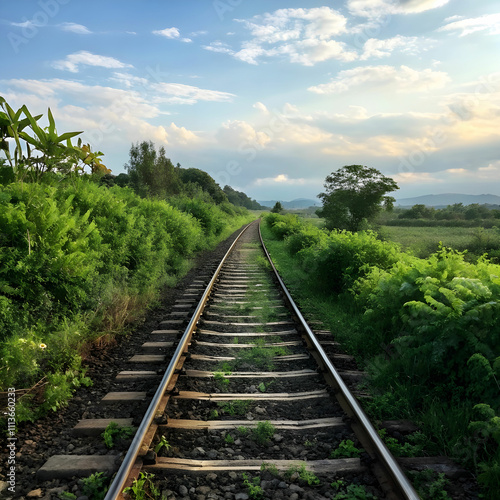 beautiful sho tof railsgoing forward with plant photo