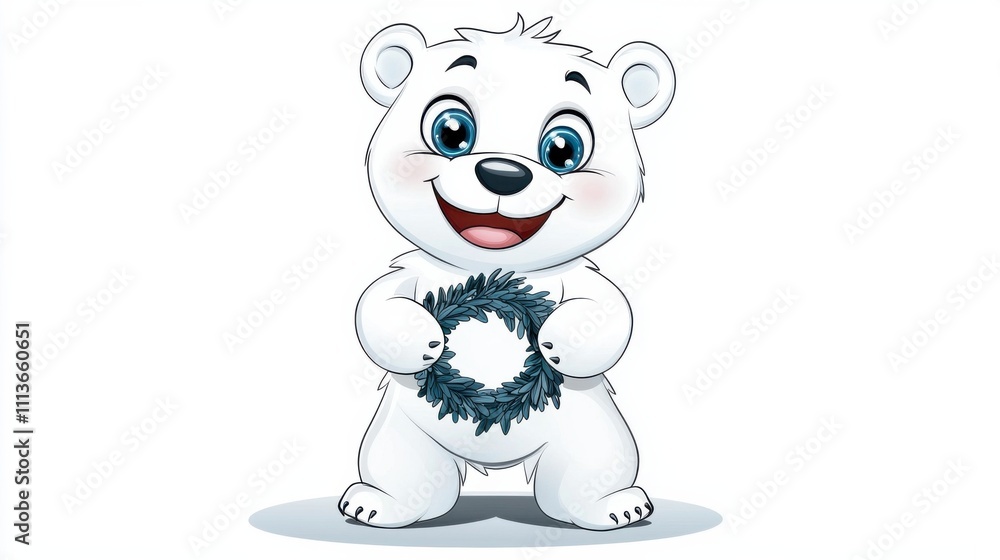 Naklejka premium Cute Polar Bear Mascot Character Smiling in Winter Wonderland