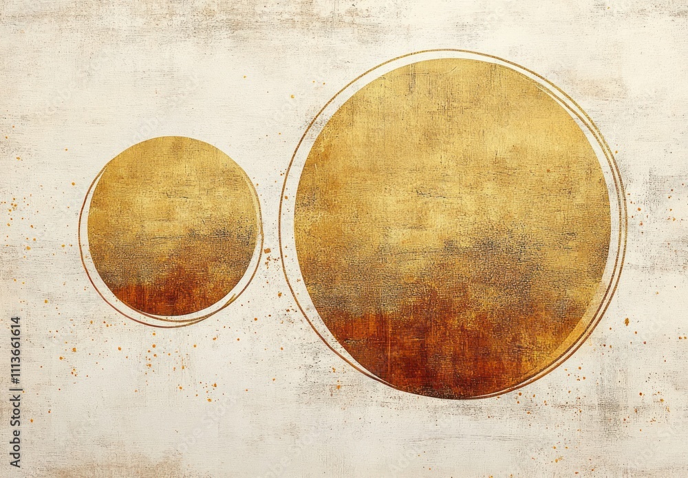 Abstract Golden Circles Textured Cream Background Minimalist Art Abstract Golden Circles Textured Cream Background Minimalist Art