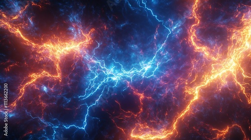 Fiery & Icy Plasma Clash: A Stunning 3D Render of Energy Collision. AI Generated