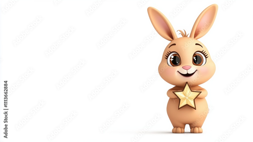 Obraz premium Cute Cartoon Rabbit with Star Shaped Symbol on White Background