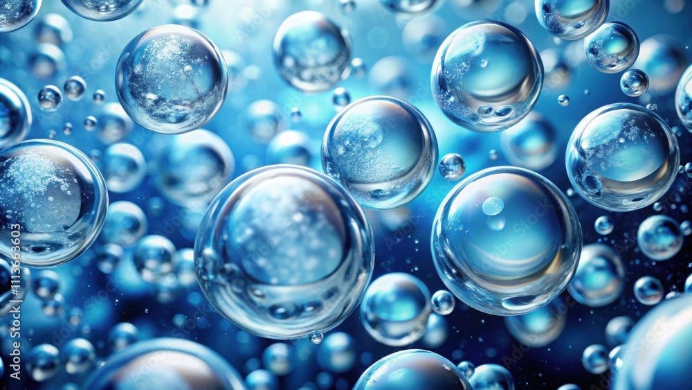 Close-up of oxygen bubbles and hyaluronic acid in water, oxygen bubbles, hyaluronic acid, water, skincare, beauty Close-up of oxygen bubbles and hyaluronic acid in water, oxygen bubbles, hyaluronic acid, water, skincare, beauty