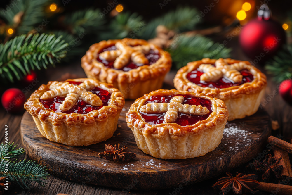 Delightful fresh-baked traditional Christmas pastries on a wooden board Delightful fresh-baked traditional Christmas pastries on a wooden board