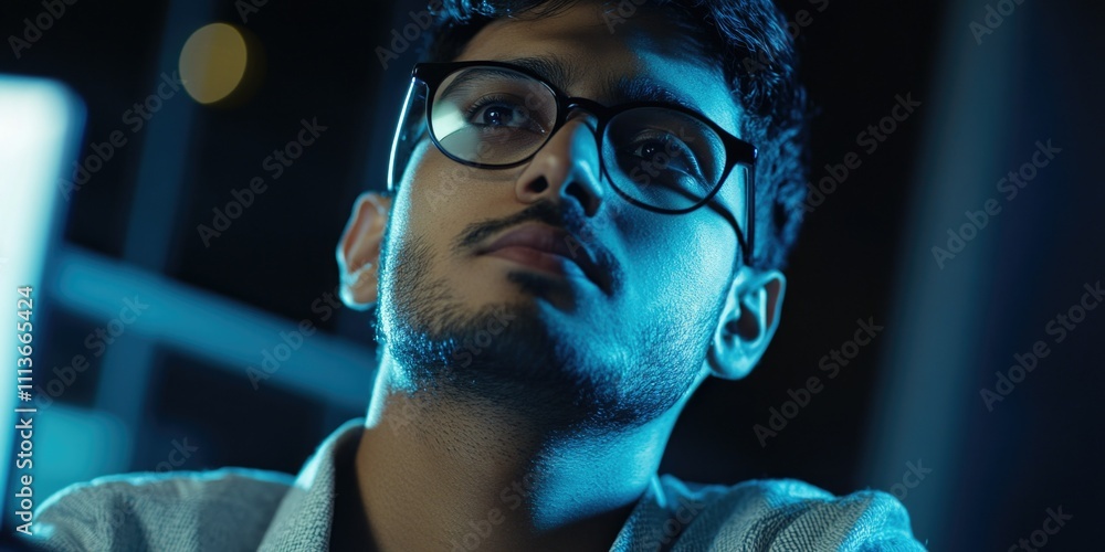 Contemplative Youth in Neon Light Contemplative Youth in Neon Light