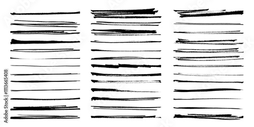 Collection of Hand Drawn Grunge Pencil and Ink Brush Strokes. Marker underlines isolated. Scribble ink dividers. Free hand horizontal crayon dry lines