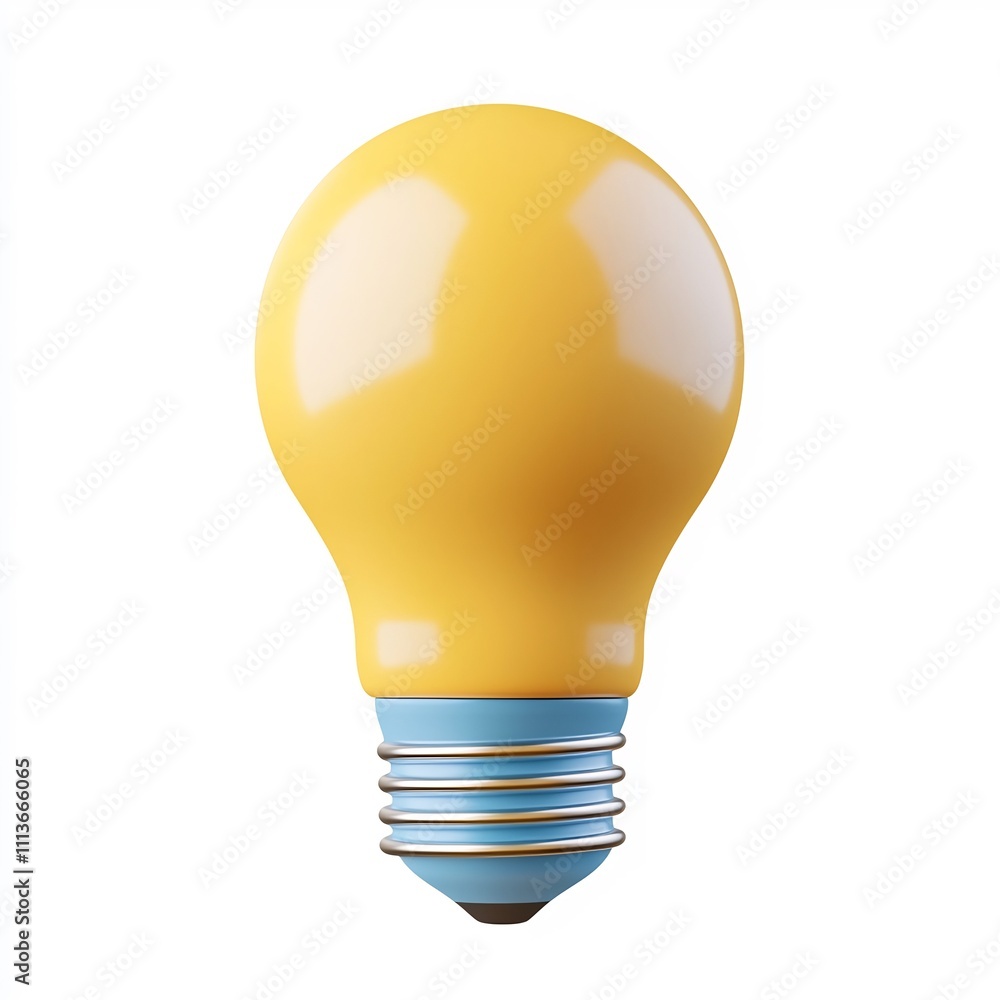 Bright 3D Cartoon Light Bulb Idea Icon in Blue and Yellow on Isolated White Background Bright 3D Cartoon Light Bulb Idea Icon in Blue and Yellow on Isolated White Background
