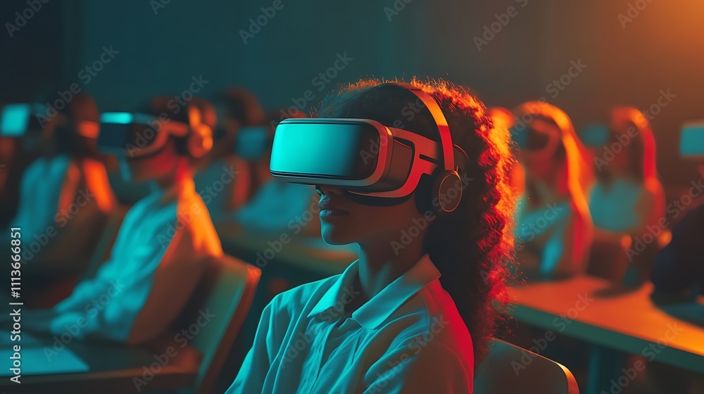 Obraz premium Immersive Learning: Woman Experiencing Virtual Reality