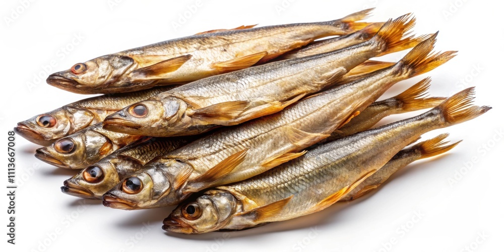 Dried and smoked fish smelt on a white background, smoked, dried, fish, seafood, smelt, snack, gourmet, culinary Dried and smoked fish smelt on a white background, smoked, dried, fish, seafood, smelt, snack, gourmet, culinary