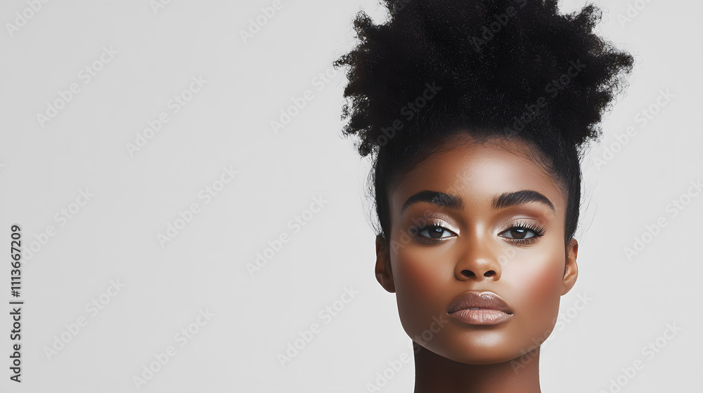 Closeup beautiful black skin woman portrait studio shot isolated on white background Closeup beautiful black skin woman portrait studio shot isolated on white background