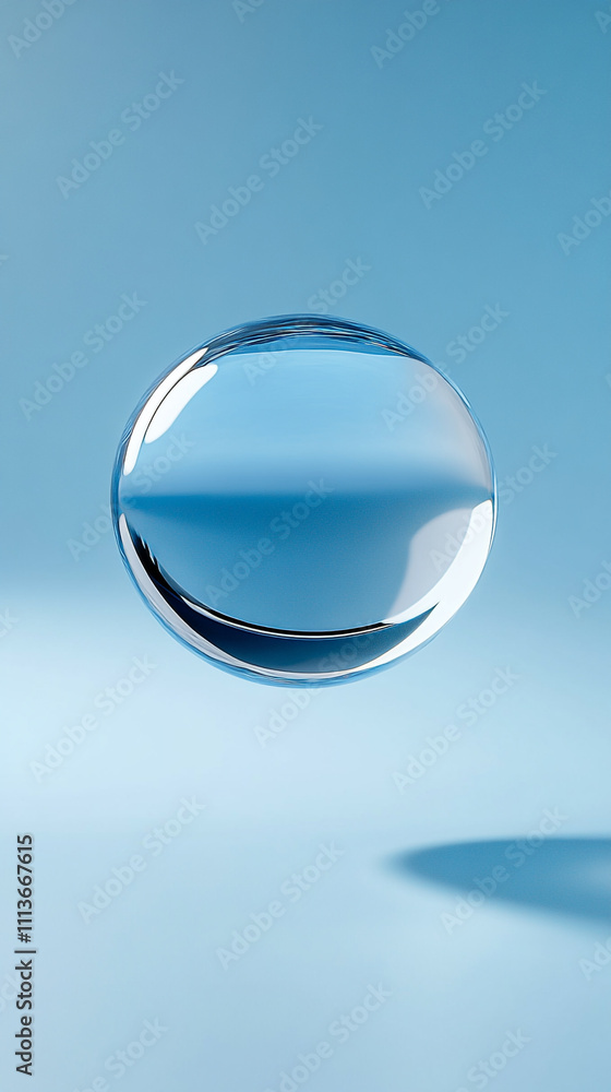 Shiny reflective object floating gracefully on a blue backdrop Shiny reflective object floating gracefully on a blue backdrop