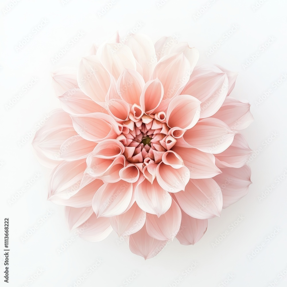Fototapeta premium Soft Pink Dahlia Bloom with Delicate Petals Isolated on White Background, Showcasing Grace and Elegance