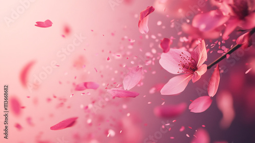 pink flower petals falling softly in gentle breeze romantic spring nature background